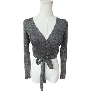 Windsor Long Sleeve Wrap Crop Top Sz XS Glitter Metallic Fairy Grunge New Years